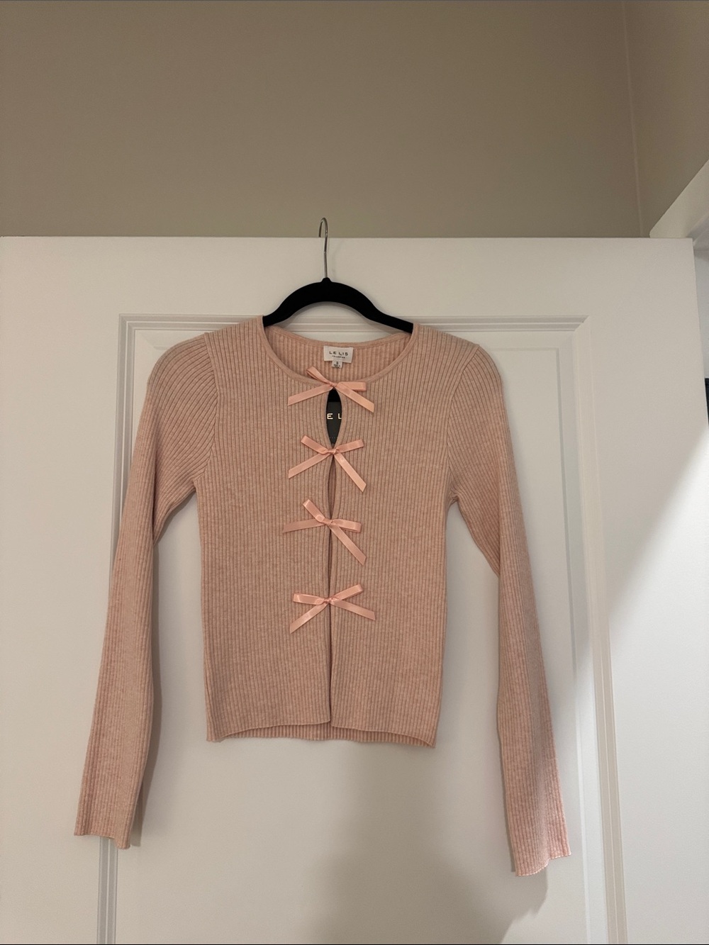 Le Lis Pink Ribbed Bow-Front Cardigan